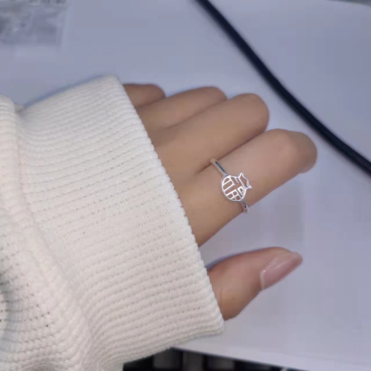 S990 Full Silver China Fengfu Brand Ring For Women 2023 New Niche Design Advanced Sense Open Index Finger Ring
