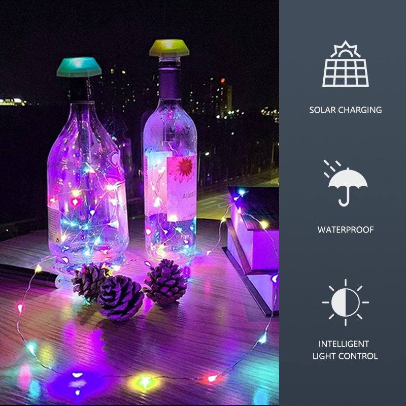 跨境圣诞节日气氛室内装饰用品铜线LED光控七彩变换太阳能酒瓶灯详情图2