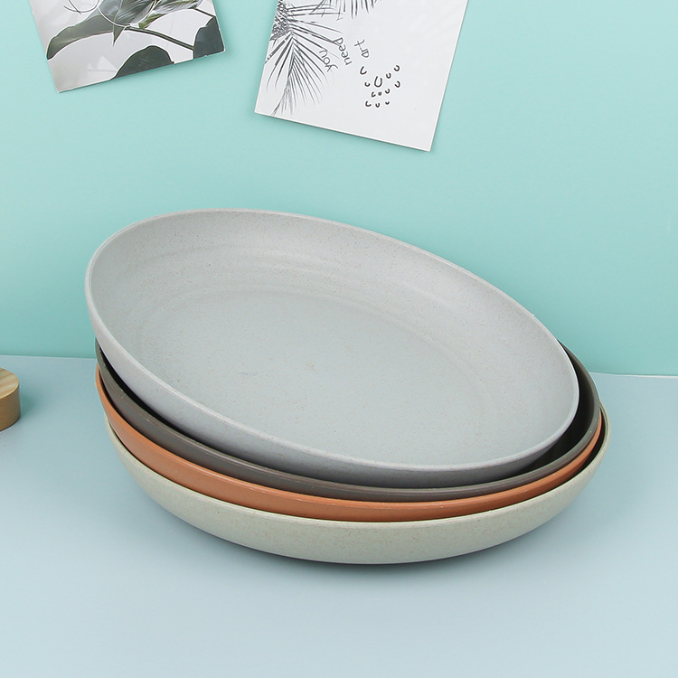 Wholesale of wheat straw plastic plates, round plates, vegetable plates, plastic dinner plates, household fruit plates, snack plates Specification image