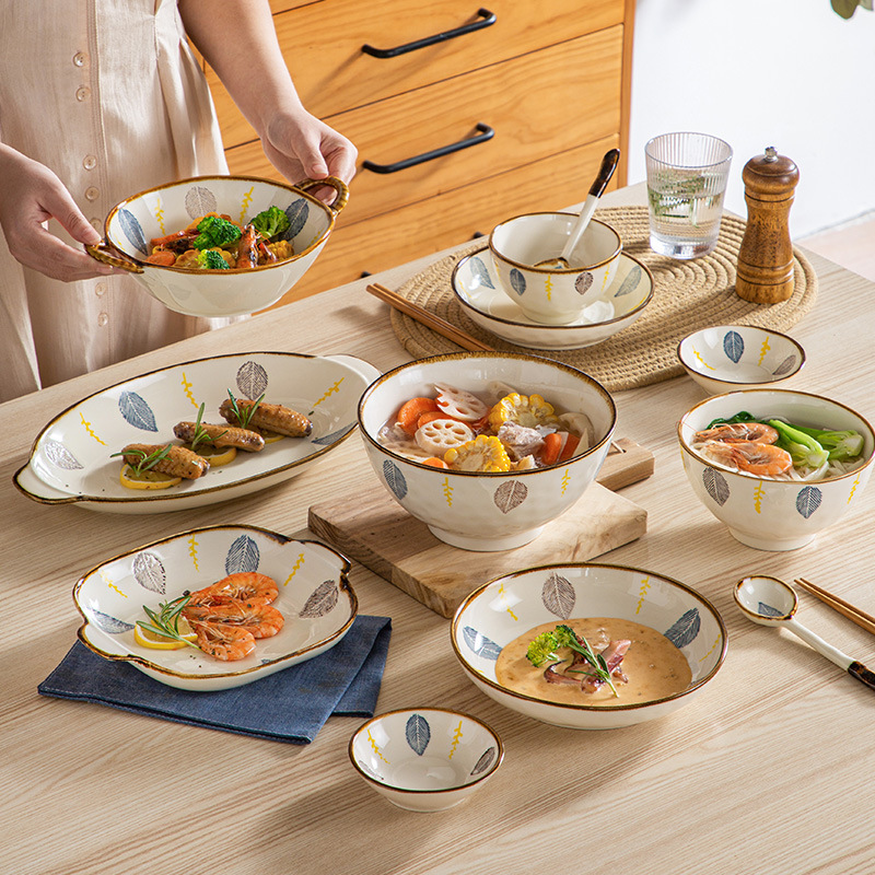 日式复古餐具碗碟套装家用陶瓷创意盘子轻奢高颜值碗盘餐具批发详情图2