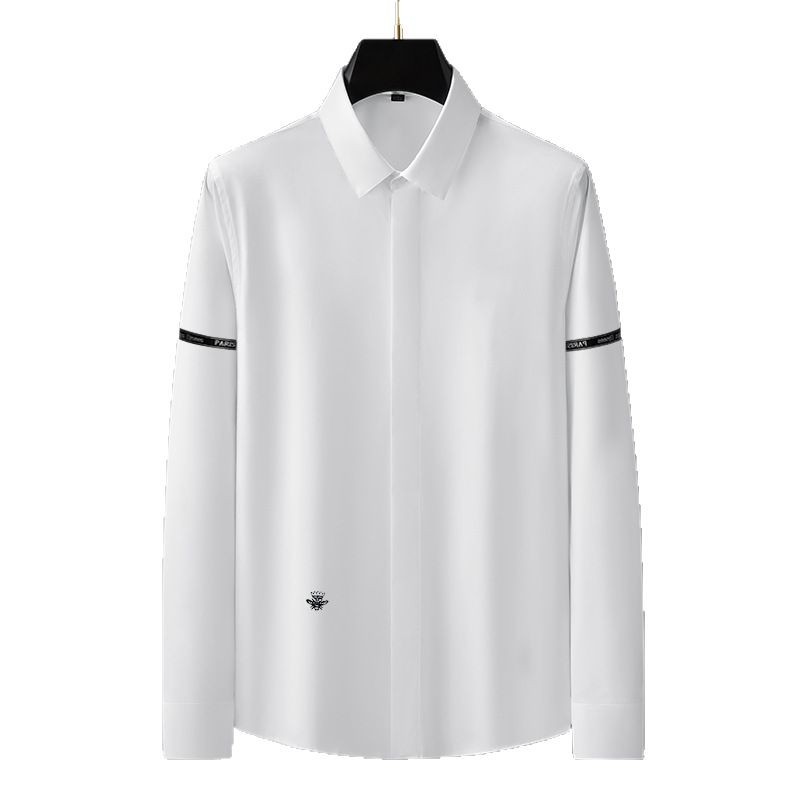 High-end European Station men's fitted Tencel cotton no-iron business shirt, Crown bee embroidery long-sleeved shirt Item Picture