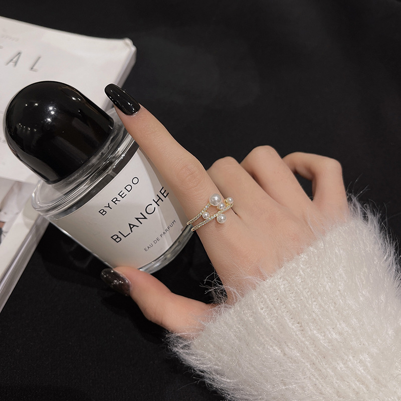Japanese And Korean Simple Temperament Adjustable Ring Female Korean Light Luxury Pearl Open Ring Net Red Retro Personality Food Ring Specification drawing