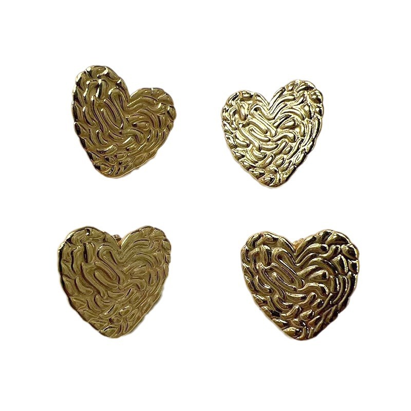 European and American exaggerated fashion, niche, niche hammered pattern stud earrings, simple titanium steel, trendy heart-shaped square pineapple pattern earrings Item Picture