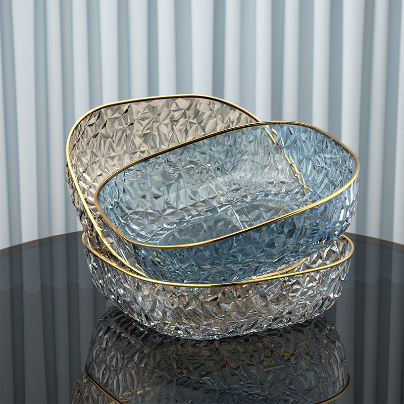 ins Light luxury style gold edge hammer pattern fruit plate PET diamond pattern random pattern square fruit plate Home living room desktop fruit plate Application Scenario