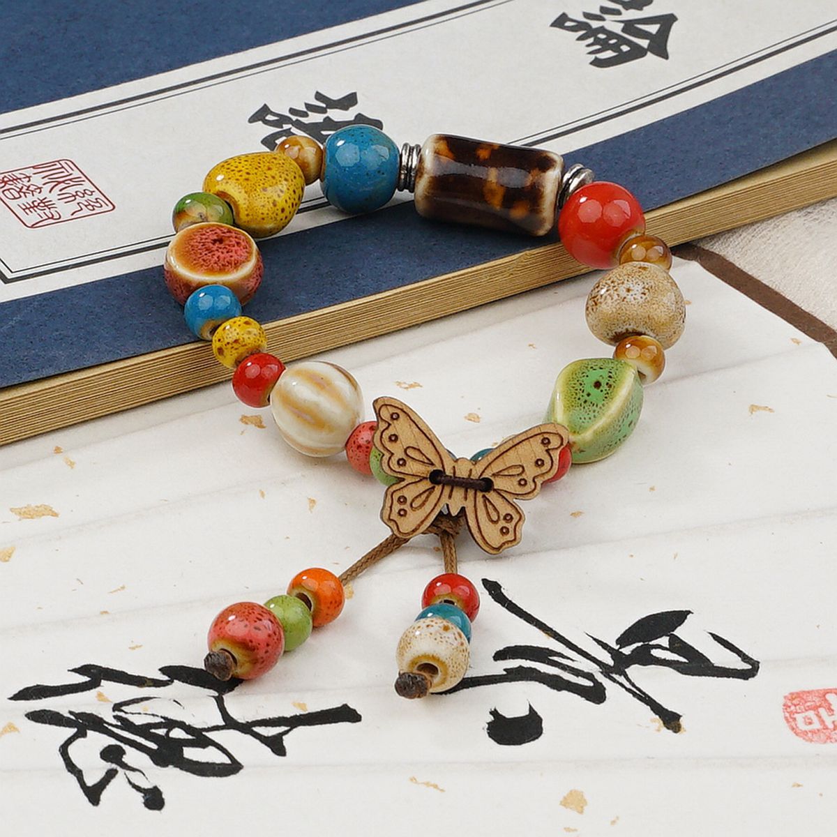 Ethnic-style ceramic beaded bracelet for women, light luxury and high-end feel, new Chinese-style retro bracelet, couple and best friend jewelry Specification image