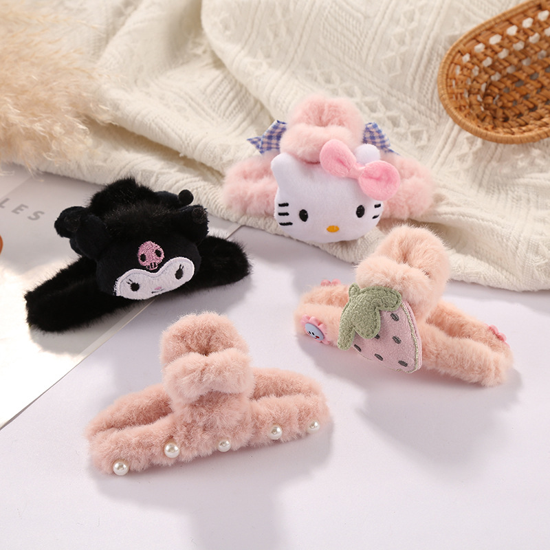 Wholesale of cartoon plush shark clips, cute cat bow claw clips, Korean style Instagram girl's updo pearl claw clips