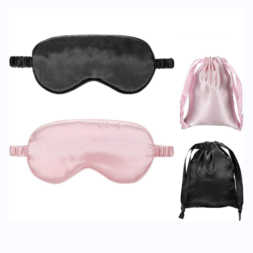 Silk-like eye mask set of 3 pieces, storage earplugs, cloth bags, daily protective eye masks, work, travel and sleep eye masks Item Picture