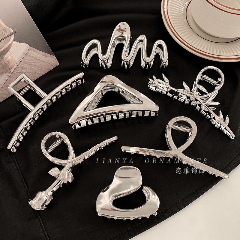 Silver Metal Hair Clip Back Head Hair Amount Of Large Pan Hair Grab Clip Advanced Sense Shark Clip Korean Hair Decoration Woman full figure