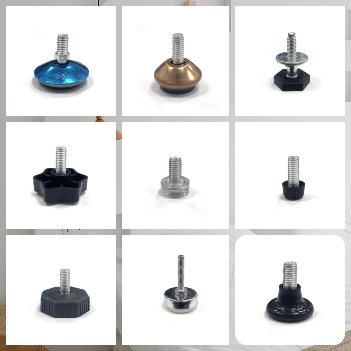 M6M8 furniture hardware, iron sheet, black base, adjustable feet, stable furniture, plastic foot pads, foot cups, display stands, adjustable feet Application Scenario