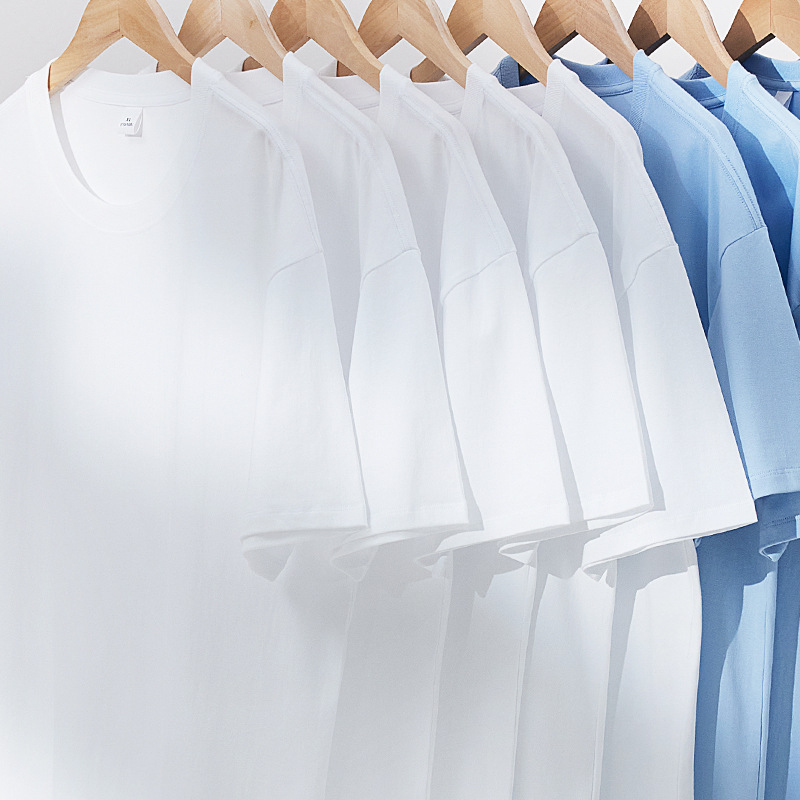 Heavy Cotton Short Sleeve T-Shirt Men's Loose Solid Color Base Shirt With Casual Men's T-Shirt White Summer Clothes details Picture