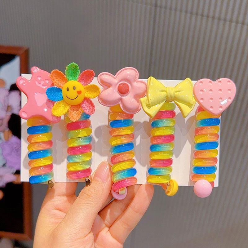 New children's curly telephone line hair band, a perfect tool for girls to tie ponytails without damaging hair. Candy-colored leather band hair band and hair tie details Picture