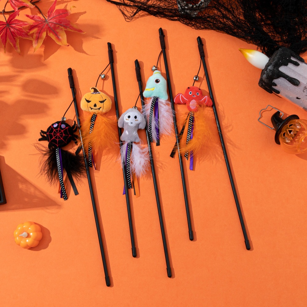 Amazon Halloween Cat toy manufacturer's new Halloween cat toy series of cartoon dolls and feather bells