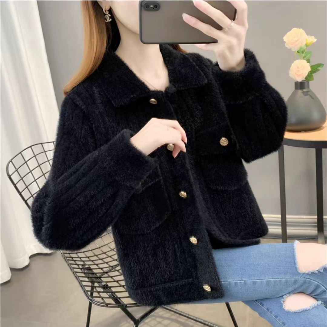 2025春秋小香风软糯风POLO领开衫毛衣女小众设计感慵懒短外套通勤详情1