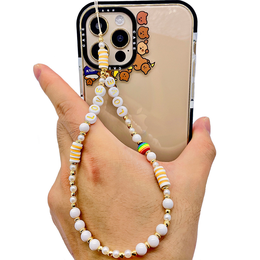 European and American DIY letter "Love" smiling face beaded mobile phone chain, soft clay mobile phone chain, mobile phone pendant rope, mobile phone pendant decoration Specification image