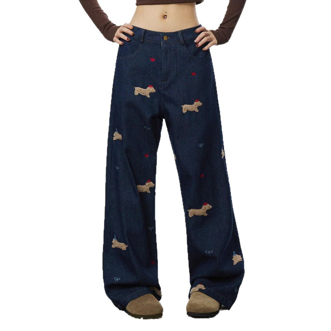 直筒裤女宽松休闲/牛仔裤/牛仔裤女/女裤中老年高腰休闲/冰丝裤白底实物图