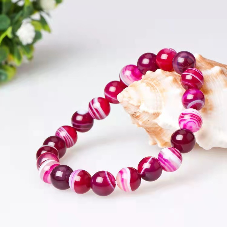 Natural gold thread red chalcedony agate bracelet, simple men's and women's single-circle round bead 6-12mm bracelet manufacturer batch Specification image