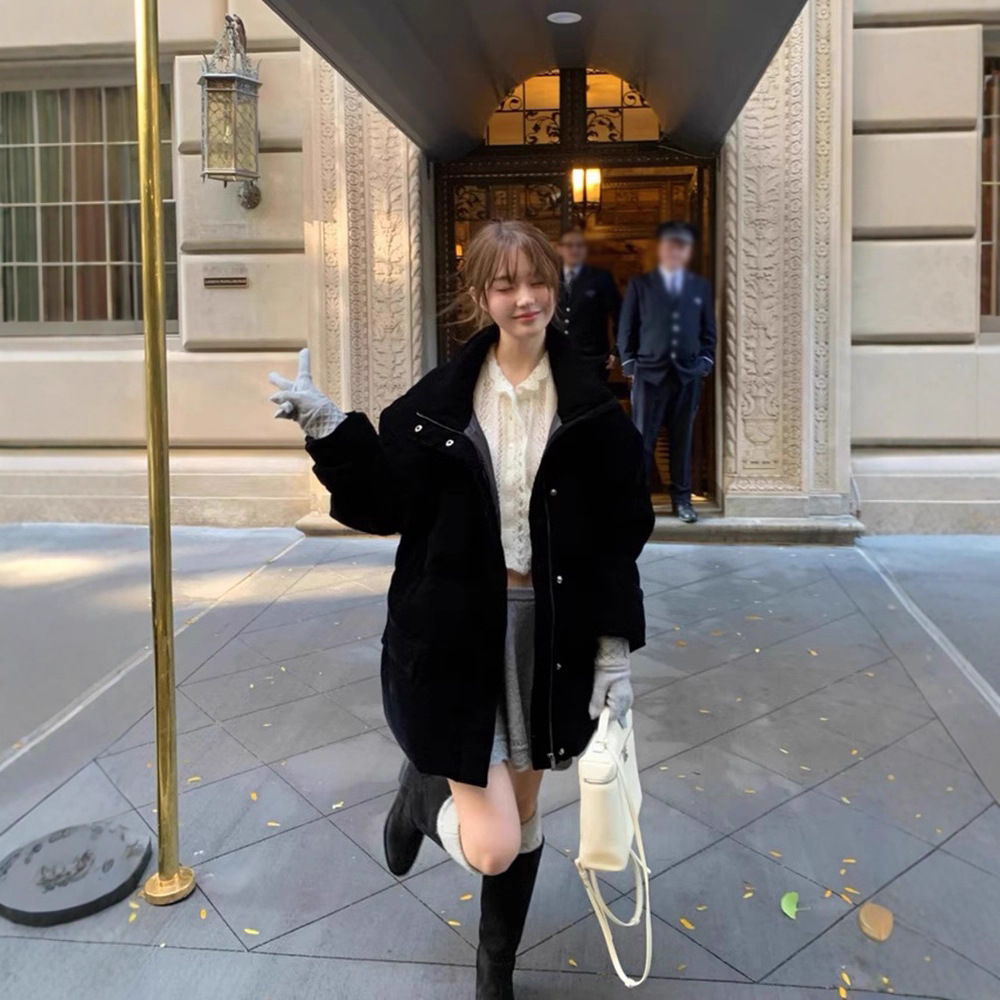 Black velvet 90 down stand-up collar down jacket 2025 winter women's thickened warm jacket the barnn*t