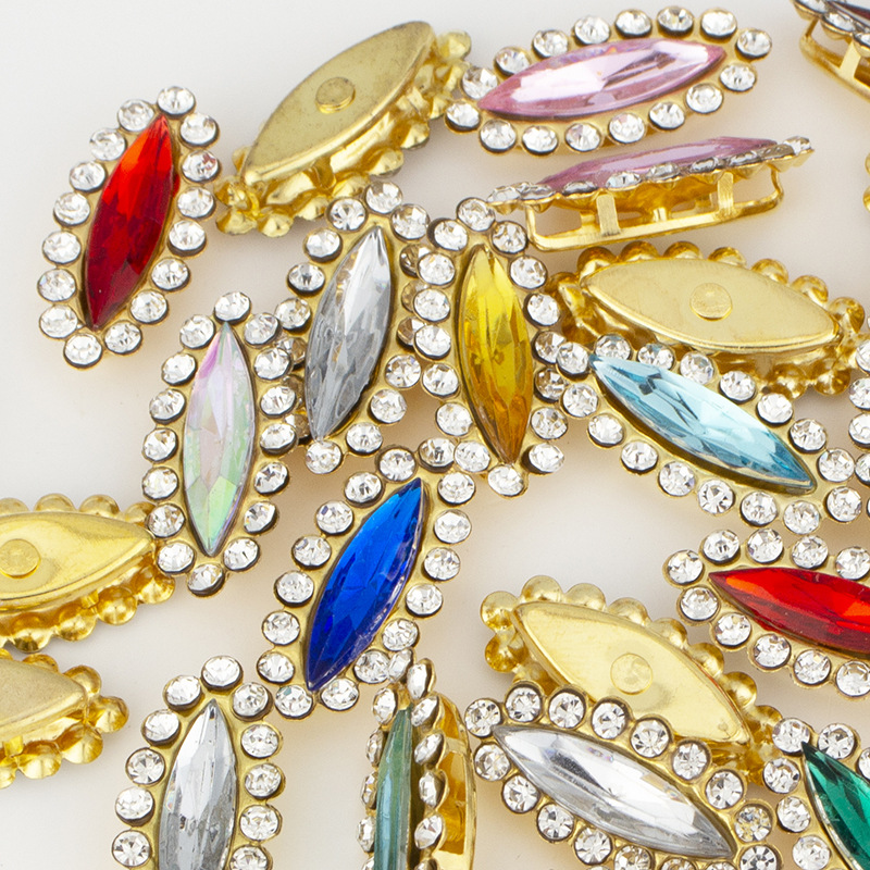 义乌配饰4X15马眼太阳花爪钻 亚克力金底铜爪托DIY服饰鞋包手缝钻