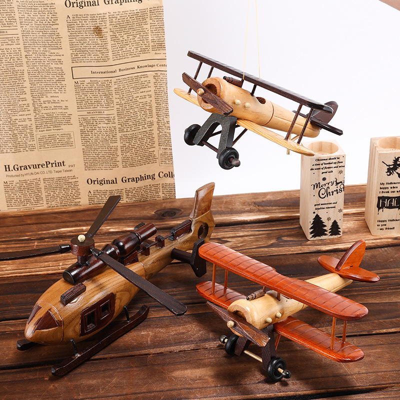 创新复古木质飞机 房间家居木质桌面摆件飞机 模型装饰摆件工艺品
