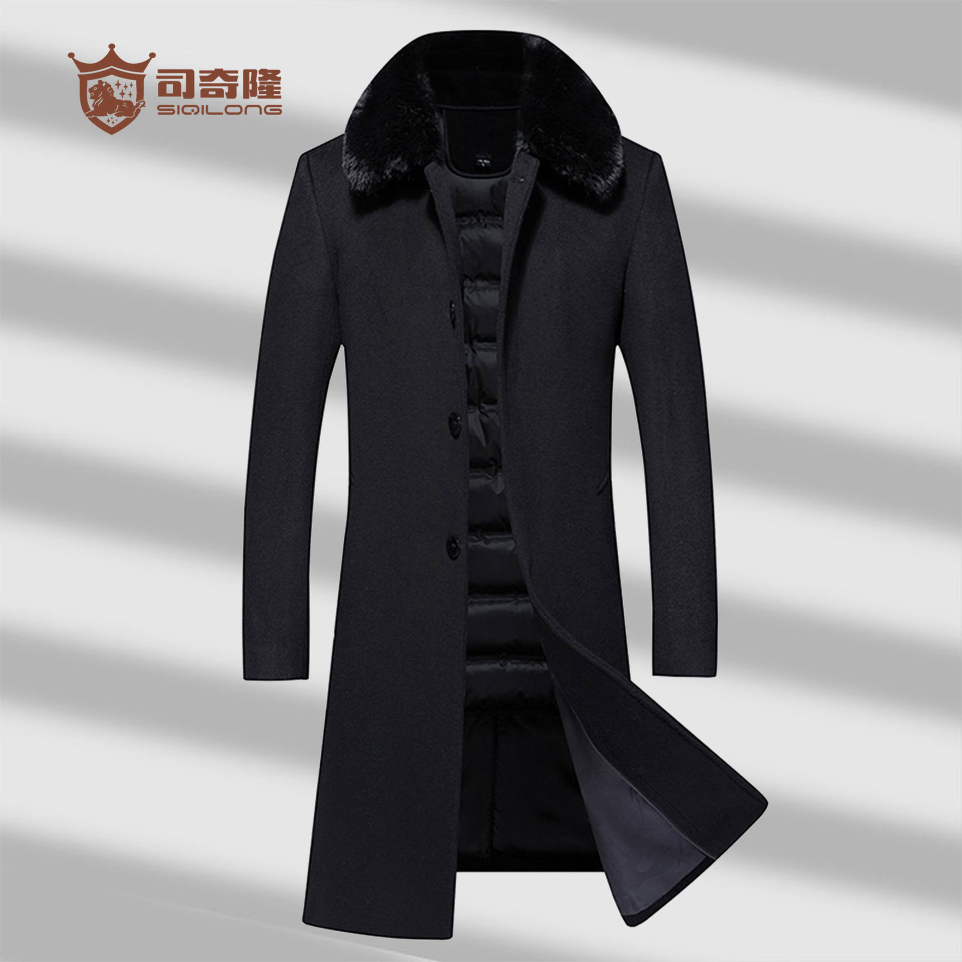 Middle-aged and elderly men's winter woolen warm thickened mid-length detachable inner liner woolen coat for dad and grandpa