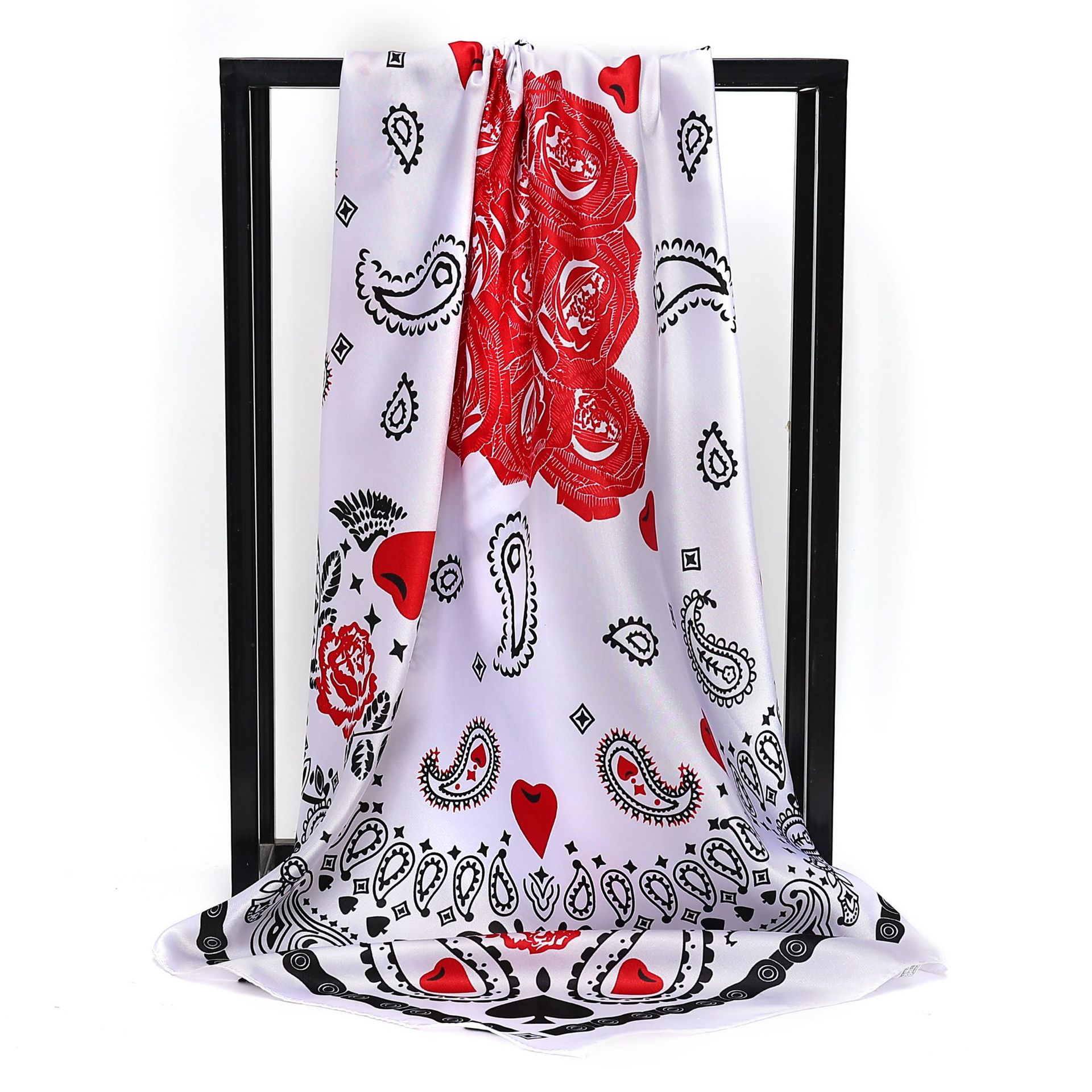 2022 New Peach Heart Cashew Print Scarf Shawl Women Imitation Silk Color Ding Silk Scarf All Professional 90 Square Scarf Specification drawing
