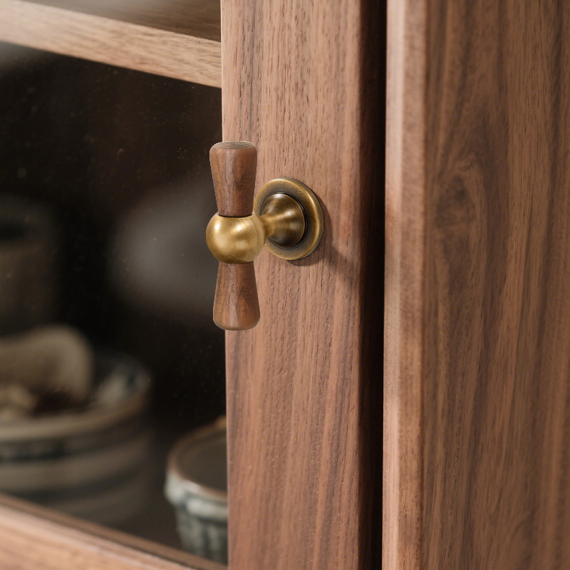 Retro walnut wood brass handles, antique copper-colored cabinet doors, cabinet drawer handles, wardrobe door small handles Specification image