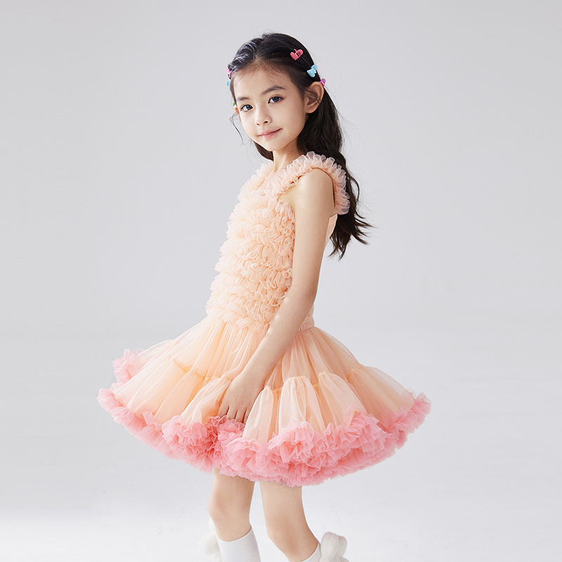 ins Children's dress, girls' dress, halter puffy dress, tutu children's tulle princess dress, New Year's Day performance Specification image