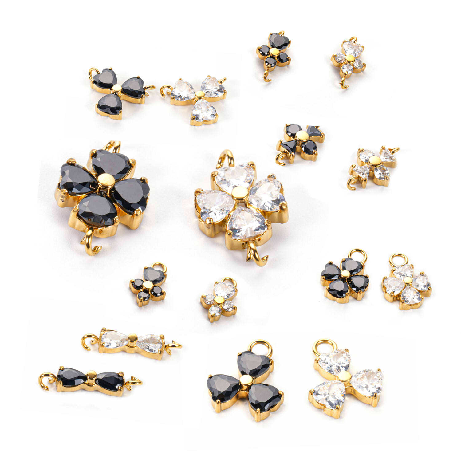 Cross-border fashion stainless steel four-leaf clover, five-pointed star, zircon inlaid diy double-hole pendant design accessory Specification image
