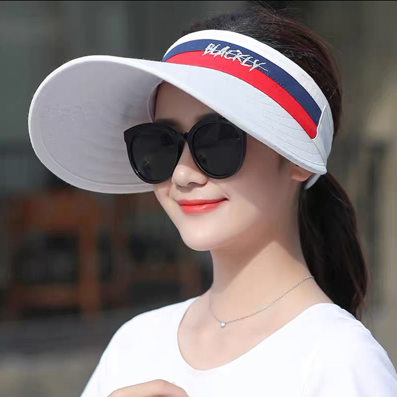 Spring Summer Empty Top Sun Visor Stock Wholesale Letter Embroidery Light Folding Large Eaves Korean Version Looks Young Specification drawing