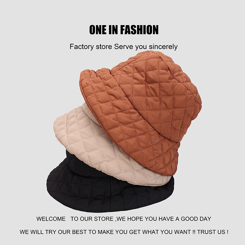 Cross-border fashionable solid color checkered retro fisherman hat, thickened warm hat for autumn and winter, Korean-style women's versatile basin hat