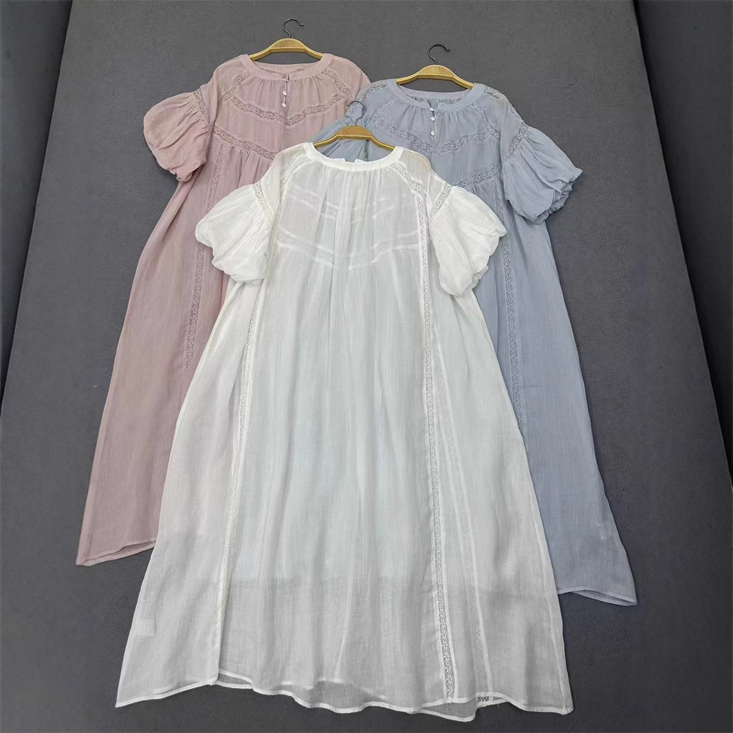 Japanese high-end brand 2025 Summer new style forest-themed artistic Japanese and Korean sweet high-quality ramie dress short sleeve details Picture