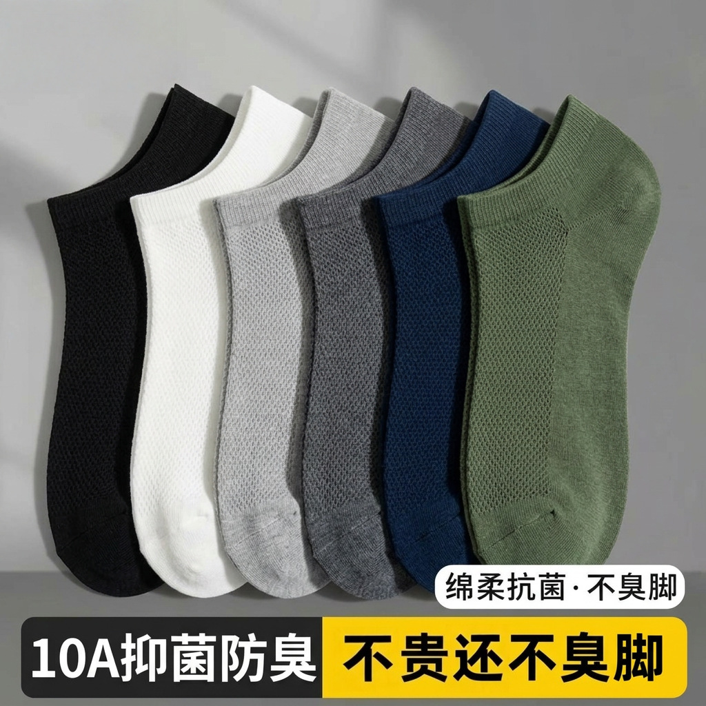 袜子地摊一件代发袜子男款夏季短袜薄款袜子夏天吸汗防臭抗菌网眼运动男士棉袜子一件代发详情7