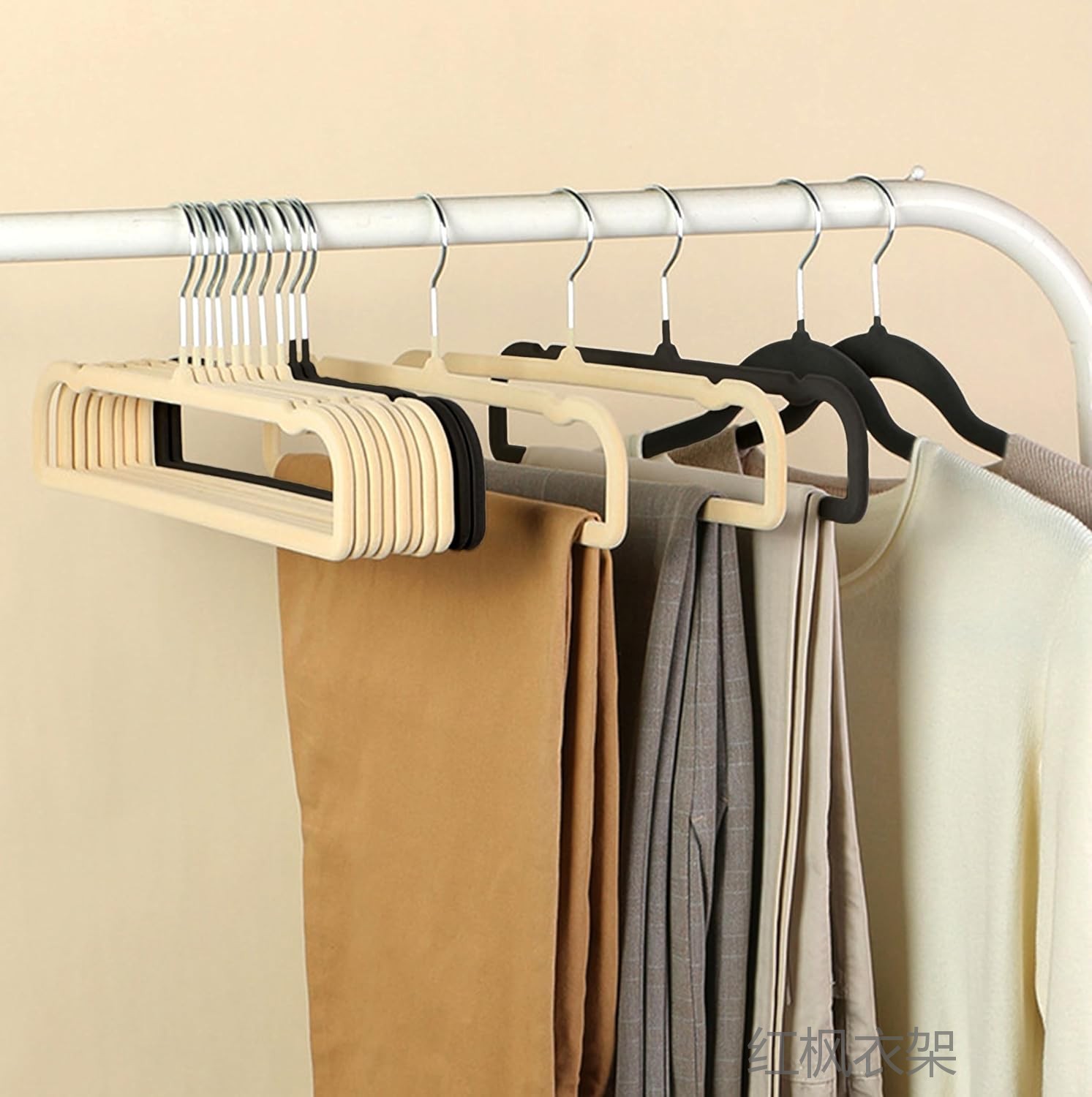 方形植绒衣架多功能整理收纳用防滑无痕天鹅绒衣架裤架衣橱衣服架详情图2