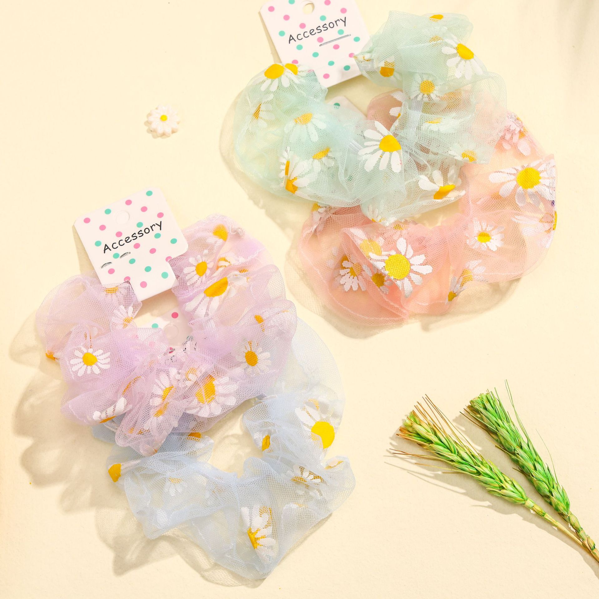 Spring And Summer New Children's Mesh Small Daisy Large Intestine Korean Version Of Fat Sausage Hair Circle Girl Ins Organza Head Rope Specification drawing