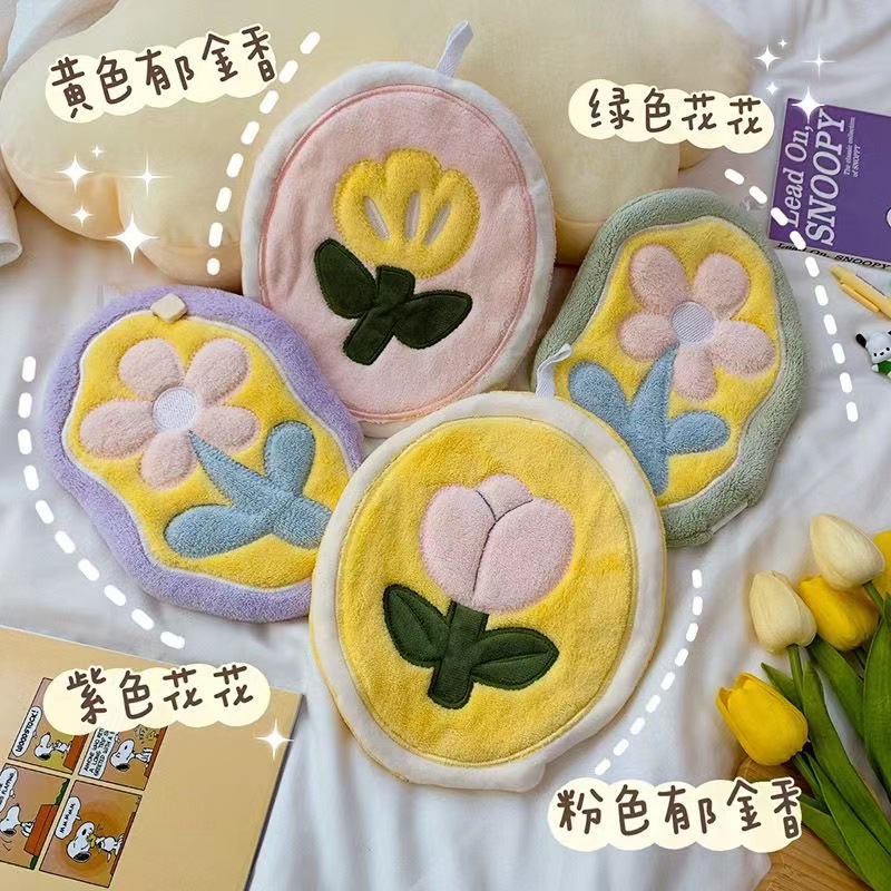 跨境货源可爱花花挂式擦手巾吸水速干小毛巾卫生间厨房卡通抹布