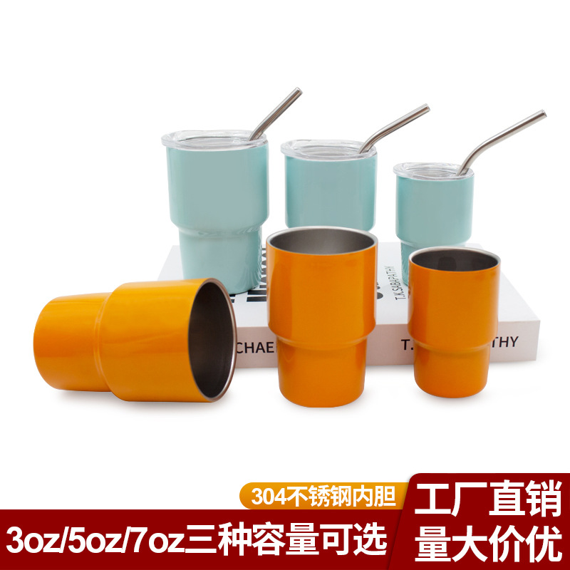 304 stainless steel sublimation car cup, double-layer vacuum mini straw cup, cross-border 3-7oz small wine glass in stock