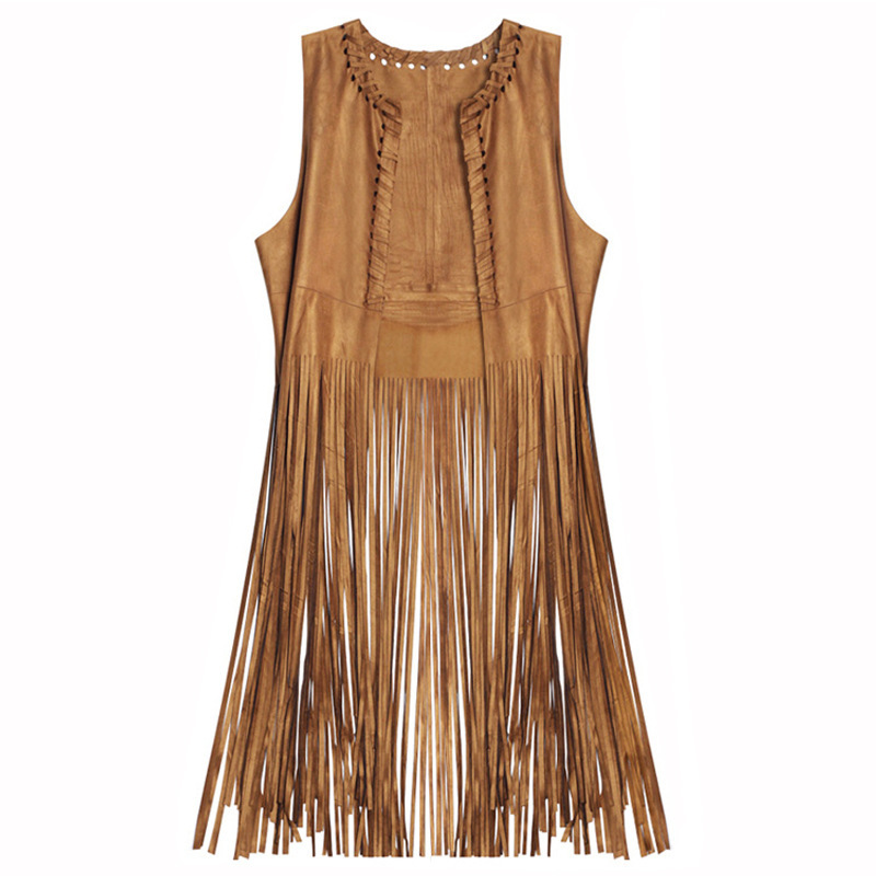Spring and Summer new European and American style shawl suede fringed vest jacket for women, sleeveless mid-length waistcoat Item Picture