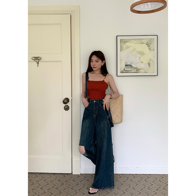 Denim Suspenders Summer Waist Hole Design Slim Jeans 7207