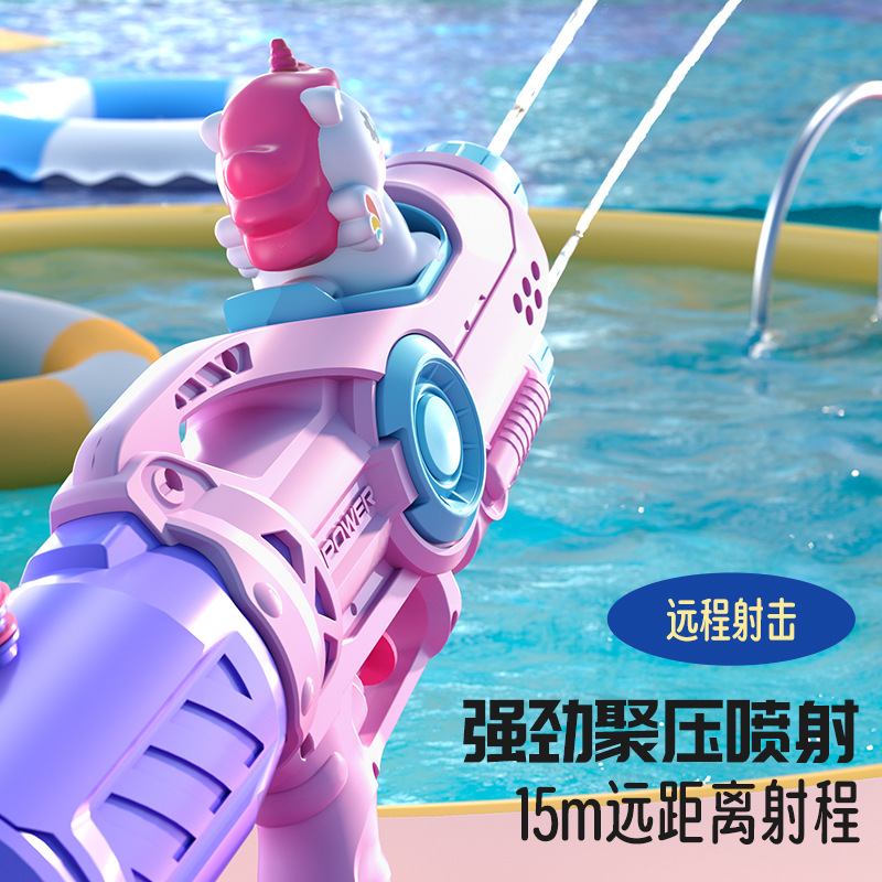 Children's cartoon water guns, large-capacity, summer outdoor beach water play and splashing, boys' and girls' toy guns, large-sized, street vending Application Scenario