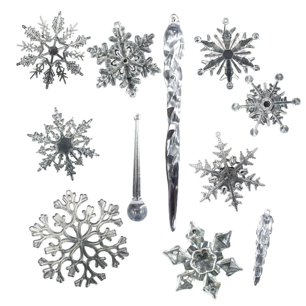 圣诞冰条挂件透明雪花冰棱塑料假冰柱圣诞节装饰品可混装白底实物图