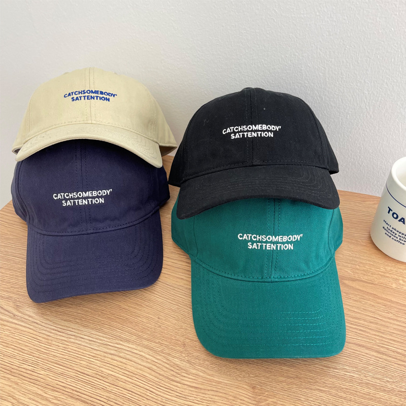 "Korean soft-top baseball cap for spring and summer, Japanese simple small letter embroidery for family outings, baseball cap for men in a trendy style. details Picture