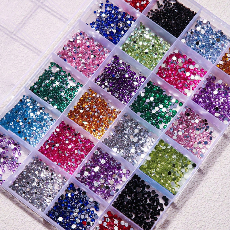 Cross-border nail art 24-grid resin colored diamond box set mixed and matched accessories 2mm and 3mm size mixed iriered round diamonds