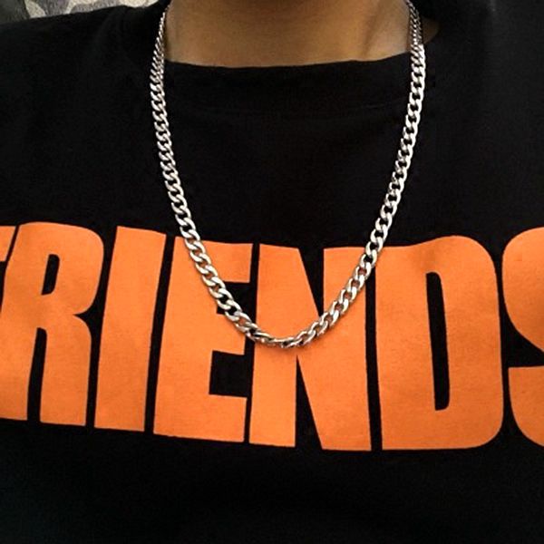 Titanium steel non-fading thick chain Cuban chain necklace, men's trendy brand hiphop European and American hip-hop simple hoodie chain accessory details Picture