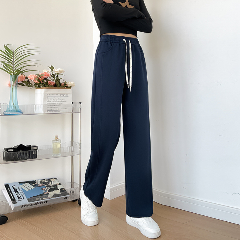 垂感华棉阔腿裤女春秋新款宽松显瘦窄版直筒裤高腰百搭休闲运动裤