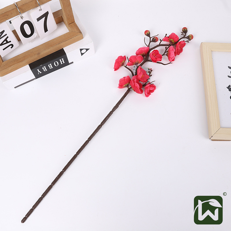 Cross-border single artificial flower, plum blossom branch, winter plum, artificial flower bouquet, Chinese-style home decoration, living room vase and decorative items wholesale