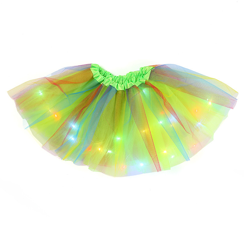 Children's rainbow print light tutu skirt with light gauze skirt LED light Shampan skirt Specification drawing