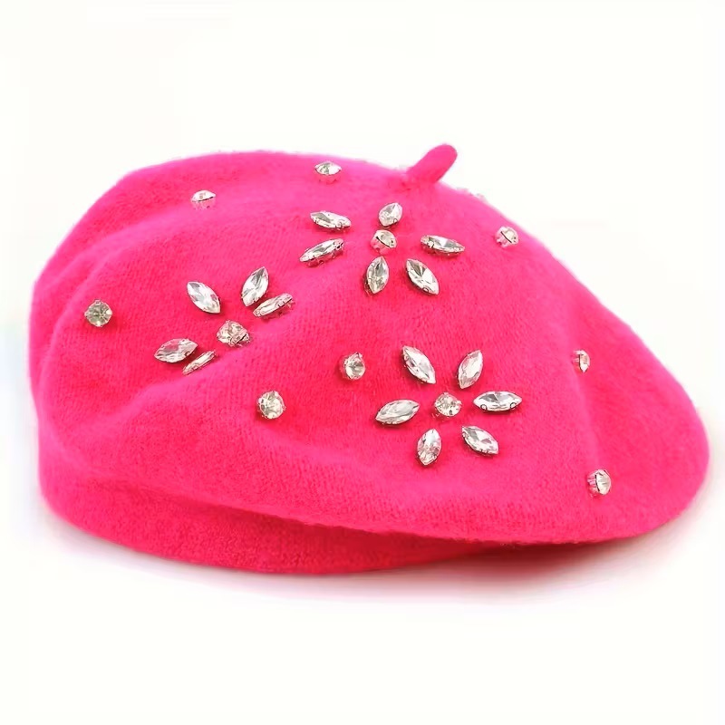 秋冬镶钻羊毛贝雷帽女韩版保暖时尚八角帽英伦复古韩版画家帽潮详情10