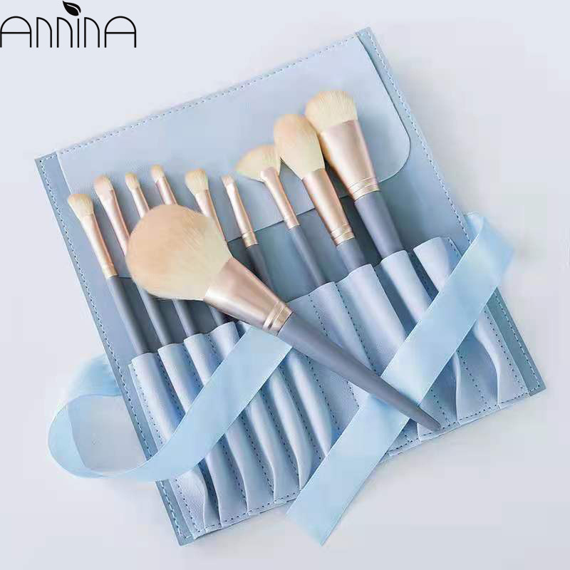 Blue Bridge 10 Makeup Brush Set, Morandi Wooden Handle Eyeshadow Brush, Blush Powder Brush Set, beginner's makeup tools