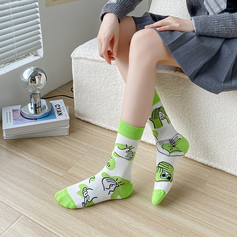Cross-Border Original Women's Small Fresh Ab Socks Japanese Fashion Trend Asymmetrical Color Ab European And American Tide Socks Specification drawing