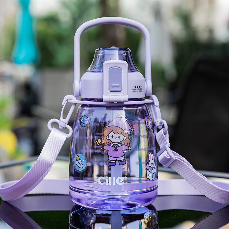 Hille Tritan Plastic Water Cup Portable Large Capacity Cute Pot Belly Cup Outdoor Bouncing Cap Straw Cup Item Picture